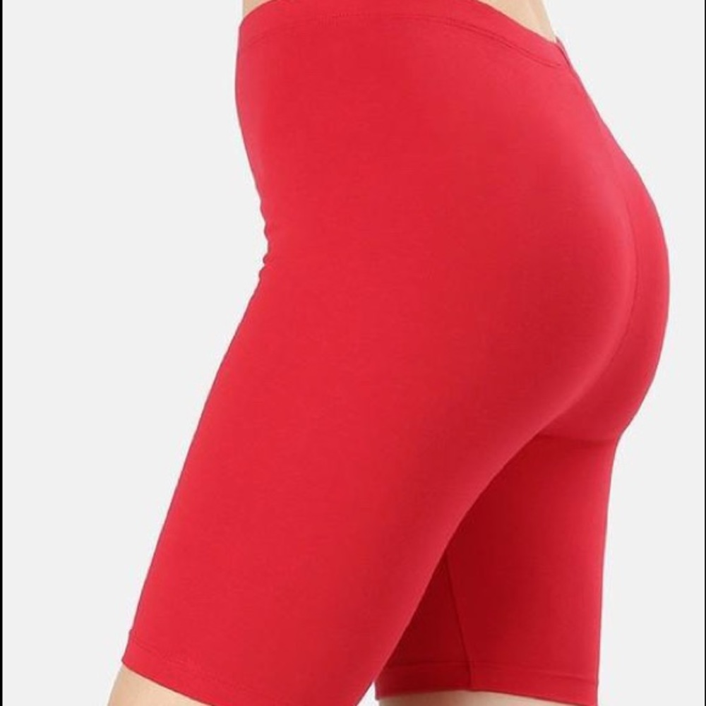 Red Cotton Biker Shorts